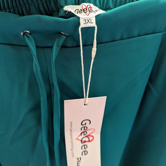 Women's Green Tapered-Leg Trousers with Elastic Waist GeeGee 3X (fits like a 2X) - Picture 2 of 2